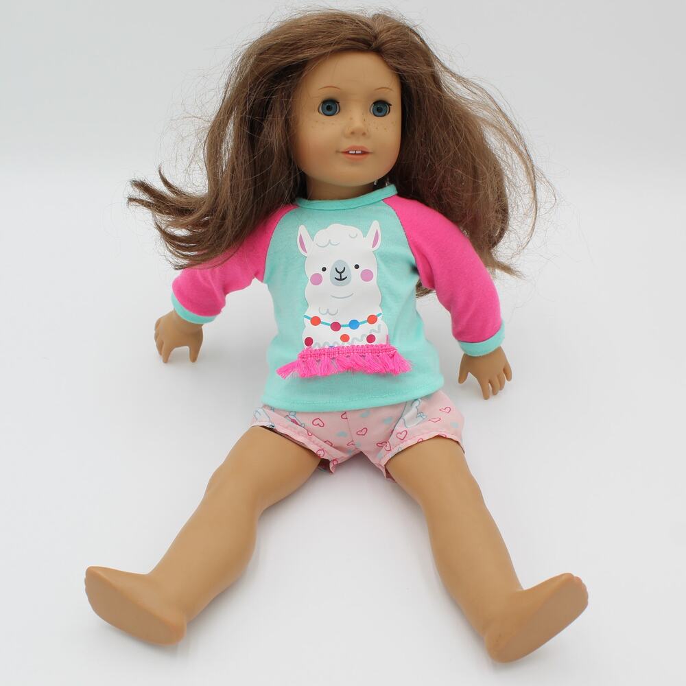 American Girl Doll in Pink & Mint Llama Pajama Set